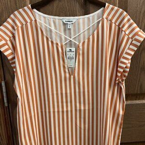 Express short-sleeve blouse, size Medium, orange and white stripe, NWT